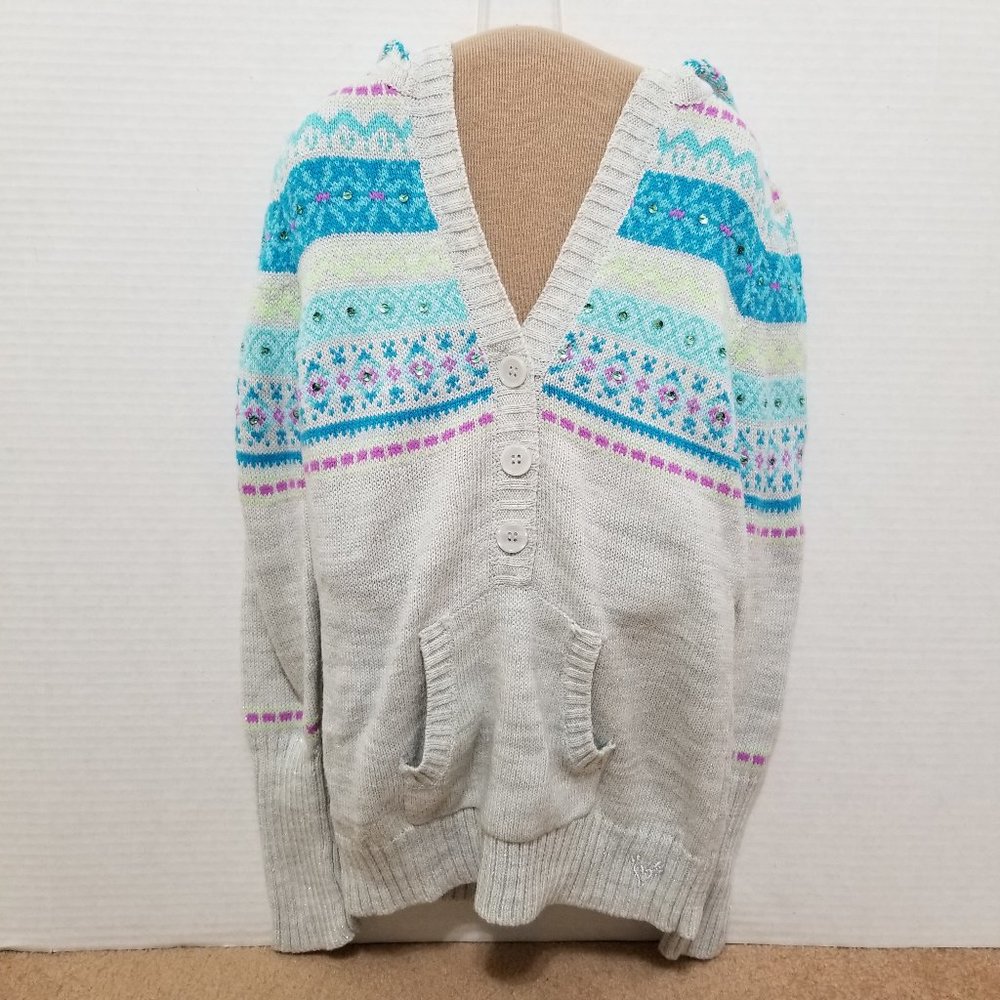 Justice sweater 12 hooded fair isle pullover knit metallic weave sequin bling